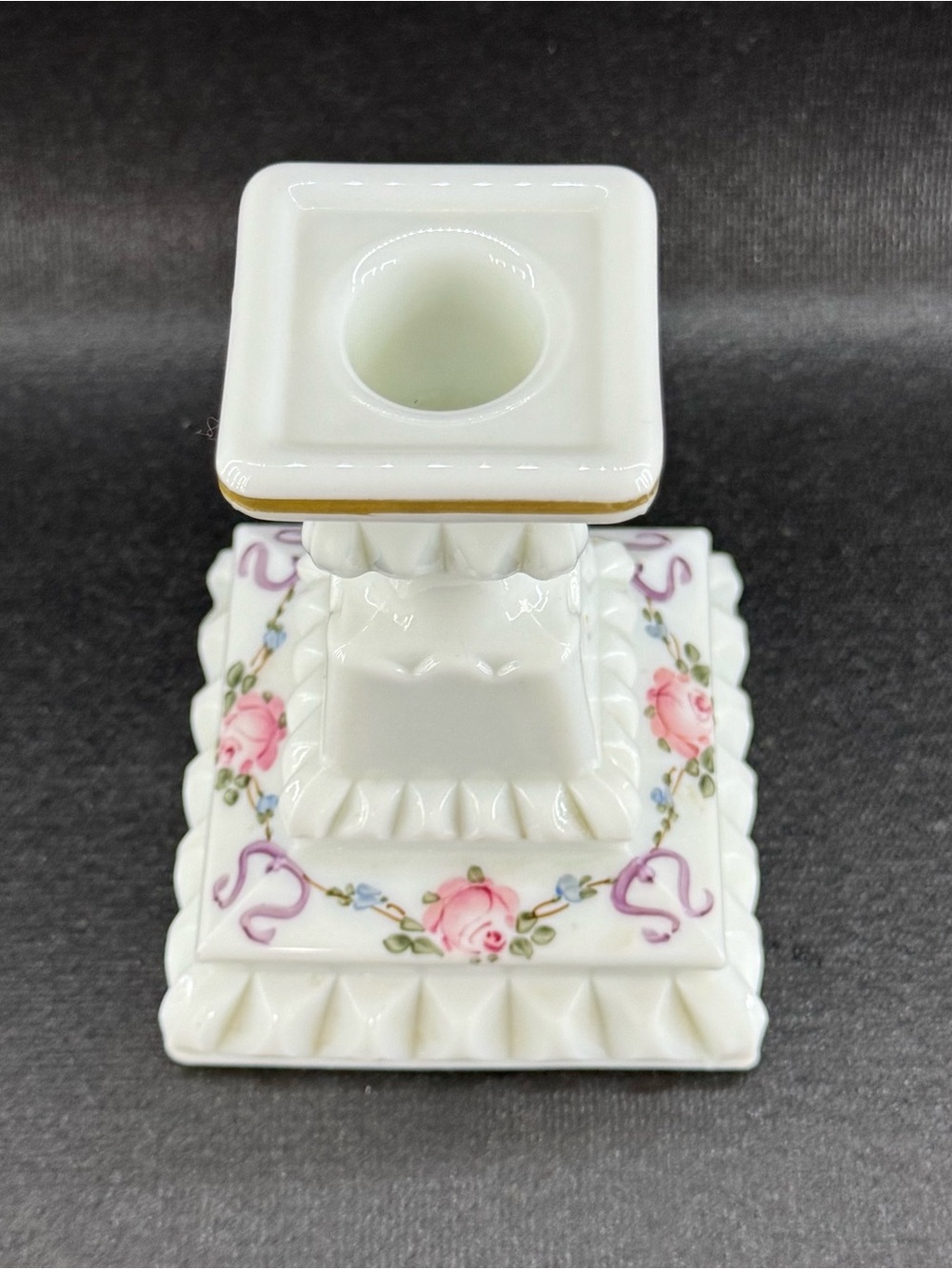 Set of 2 VintageWestmoreland Milk Glass Hand-Painted Floral Candlestick Holders - Picture 3 of 7